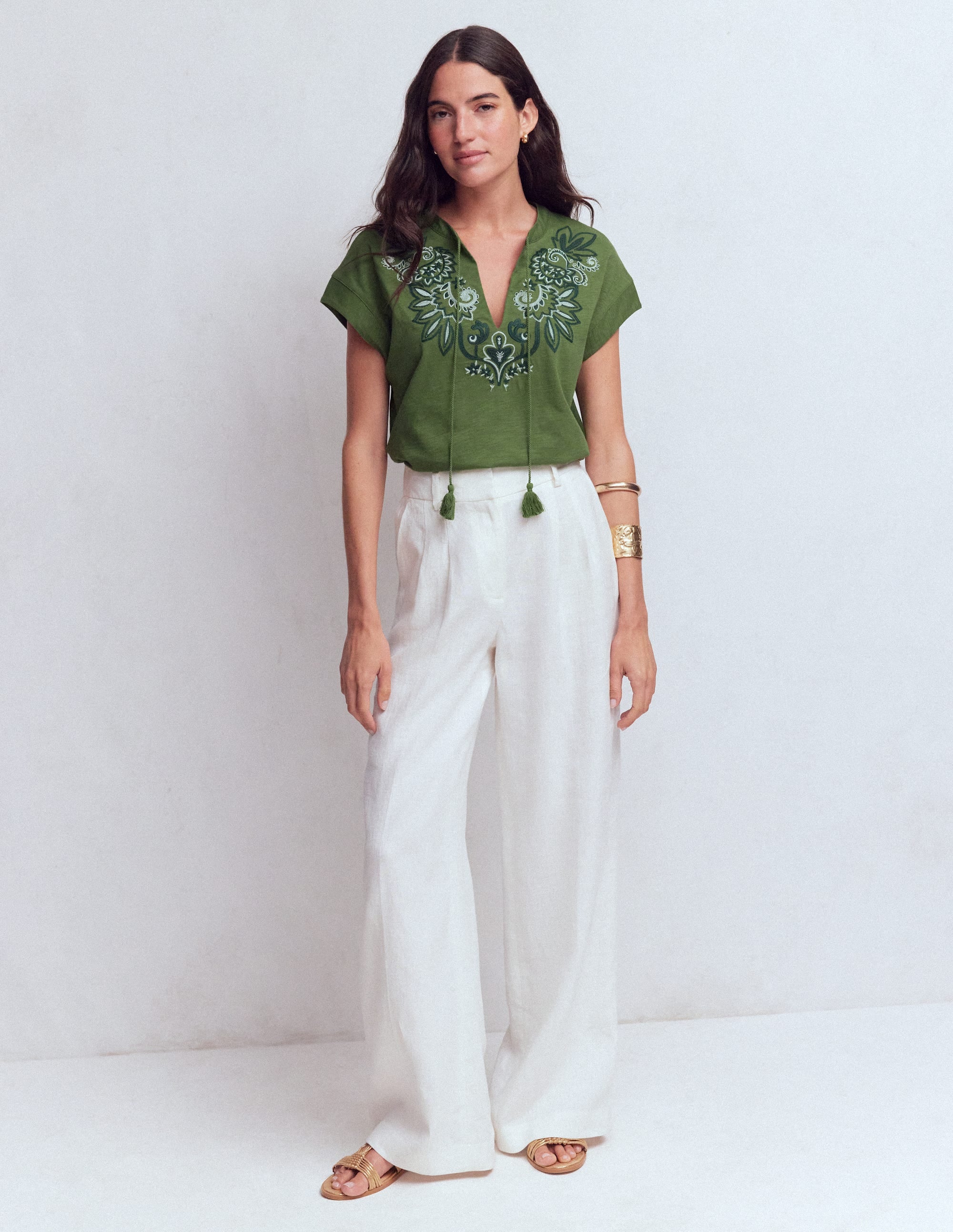 Nina Embroidered Notch T-shirt