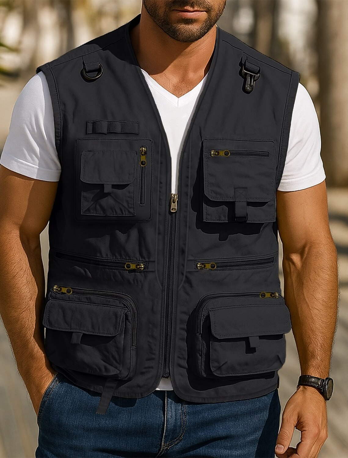 Men's Outdoor Vest Tactical Jacket Sports Casual Fishing Camping &
