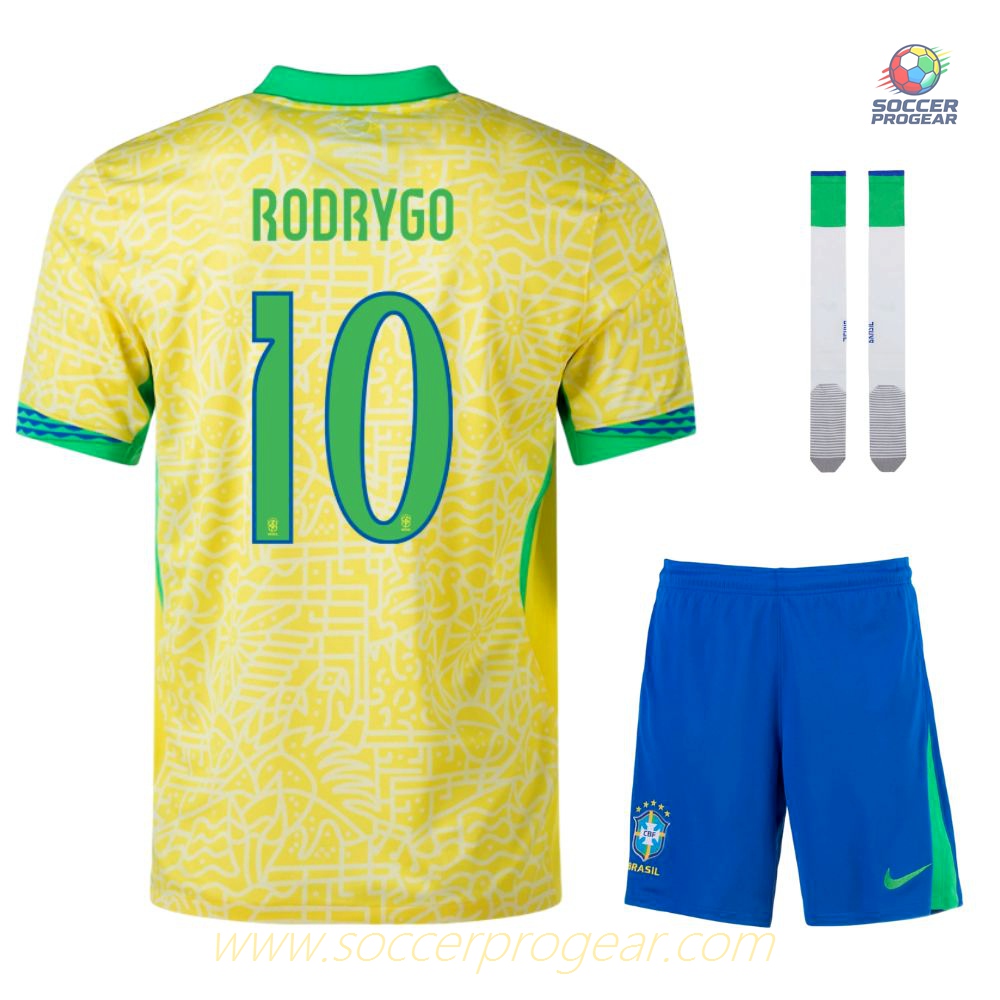 Children's Brazil Home Soccer Shirt Soccer Shirt 2024-25 Edition Rodrygo