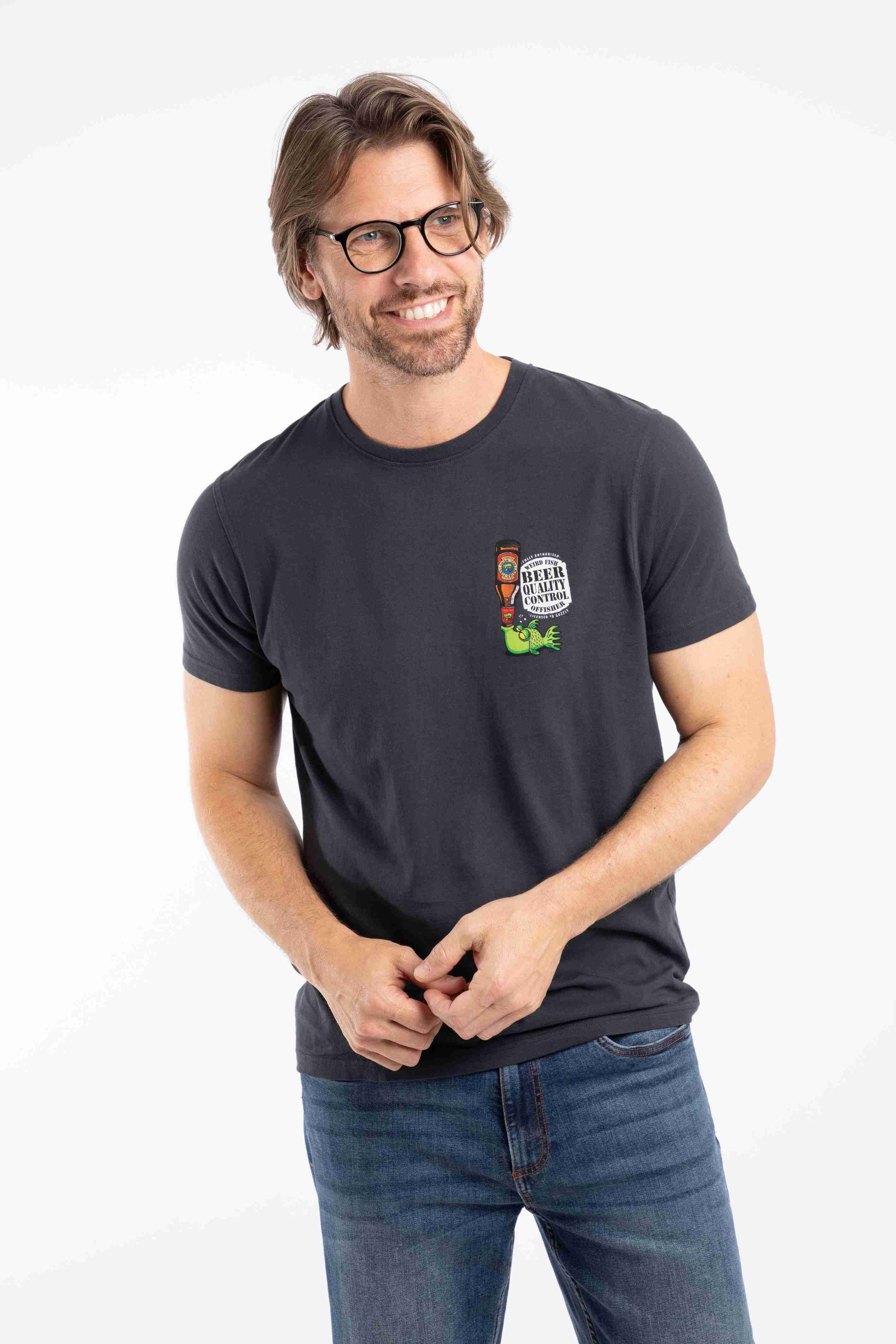 Beer Offisher Back Print Artist T-Shirt Navy