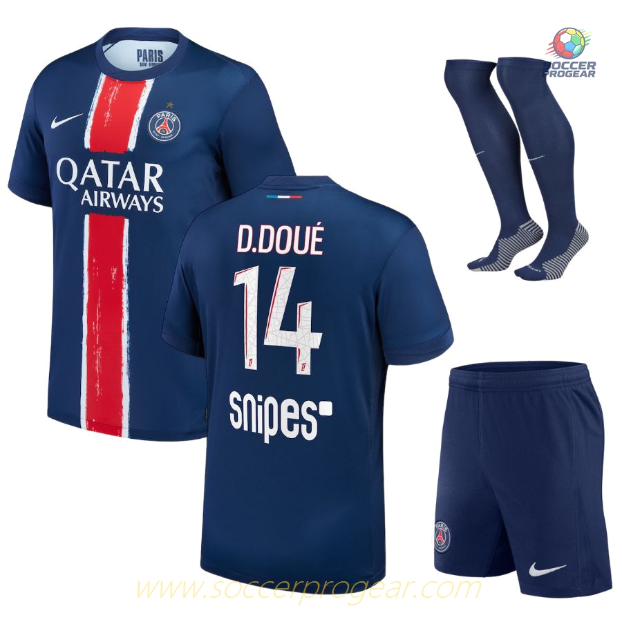 PSG Home Football Soccer Jersey Youth Soccer Jersey 2024/25 Collection Désiré Doué 1 Etoile