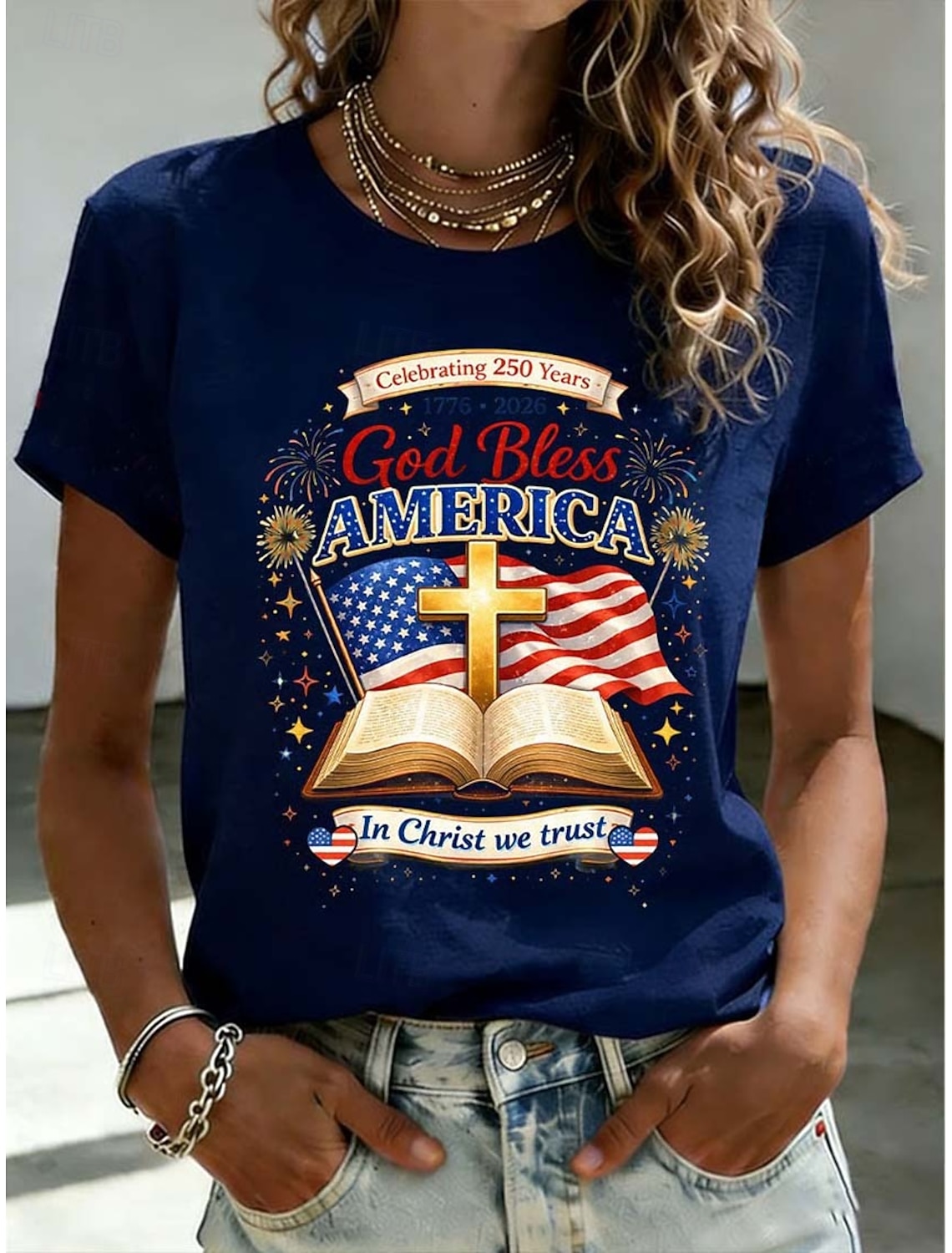 Independence Day American Anniversary Patriotic Women's T Shirt Graphic Flag Letter Vintage Fashion Stylish Short Sleeve Crew Neck Daily Weekend Print Blue Black White Red Summer Spring