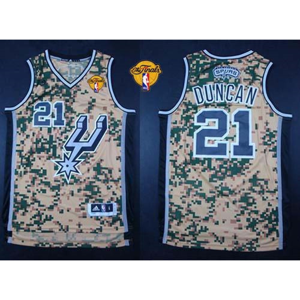 Spurs #21 Tim Duncan Camo Finals Patch Stitched NBA Jersey