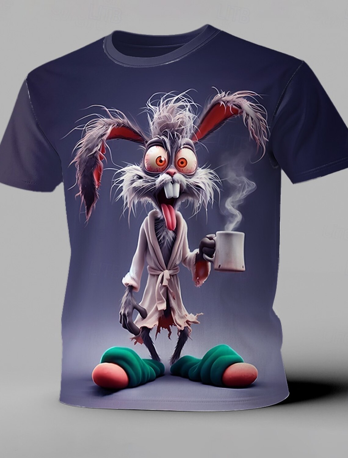 Men's Rabbit Rooster Funny T Shirt Short Sleeve 3D Print Crew Neck