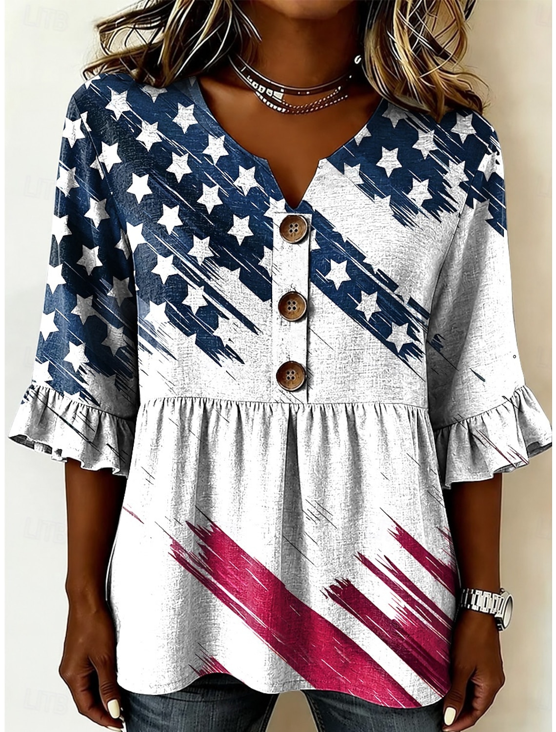 American Independence Day Women's Shirt Graphic USA American Flag Vintage Stylish Long Sleeve V Neck Long Tops Casual Daily Holiday Blue White Red Red / Blue Summer Spring