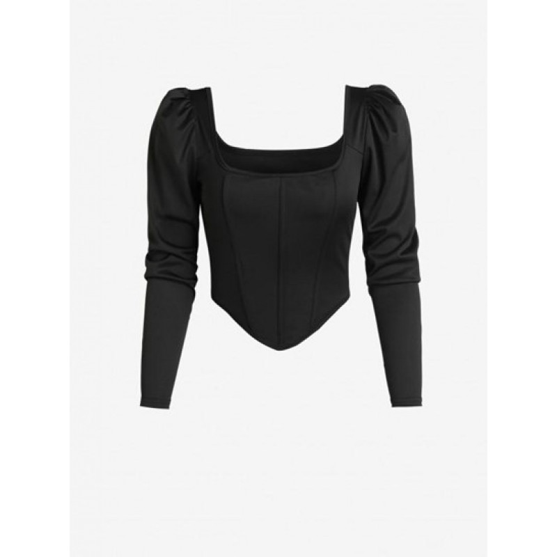 Puff Sleeve U Neck Corset Top TX8247