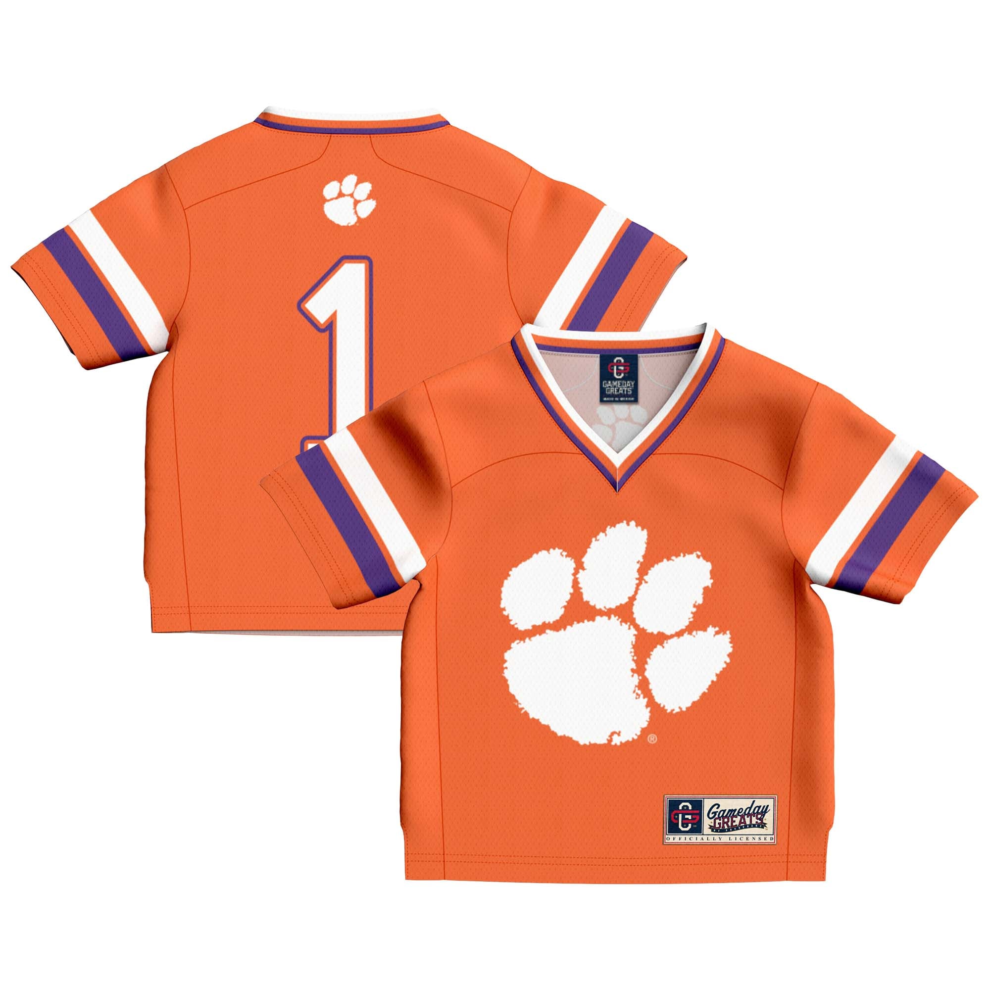 Toddler #1 Orange Clemson Tigers Lightweight Collegiate Football Fashion Jersey