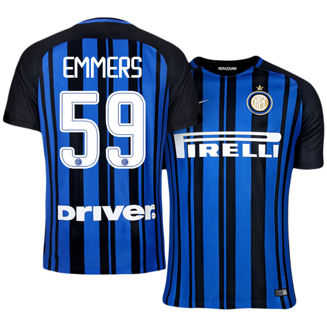 Inter Milan Home 201718 59 Xian Emmers Soccer Jersey Shirt - Official