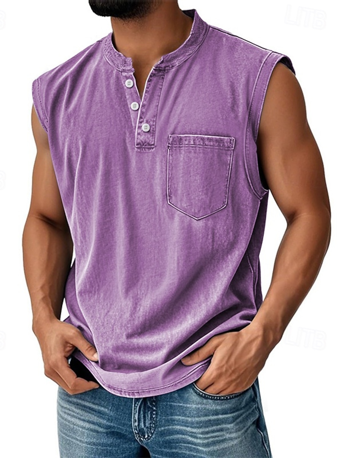 Men's Vintage Tank Top 100% Cotton Acid Wash Vest Top Undershirt Sleeveless Shirt Sleeveless Henley Summer Plain Fashion Designer Basic Pocket Buttons Vacation Street Black Top Tee for Men