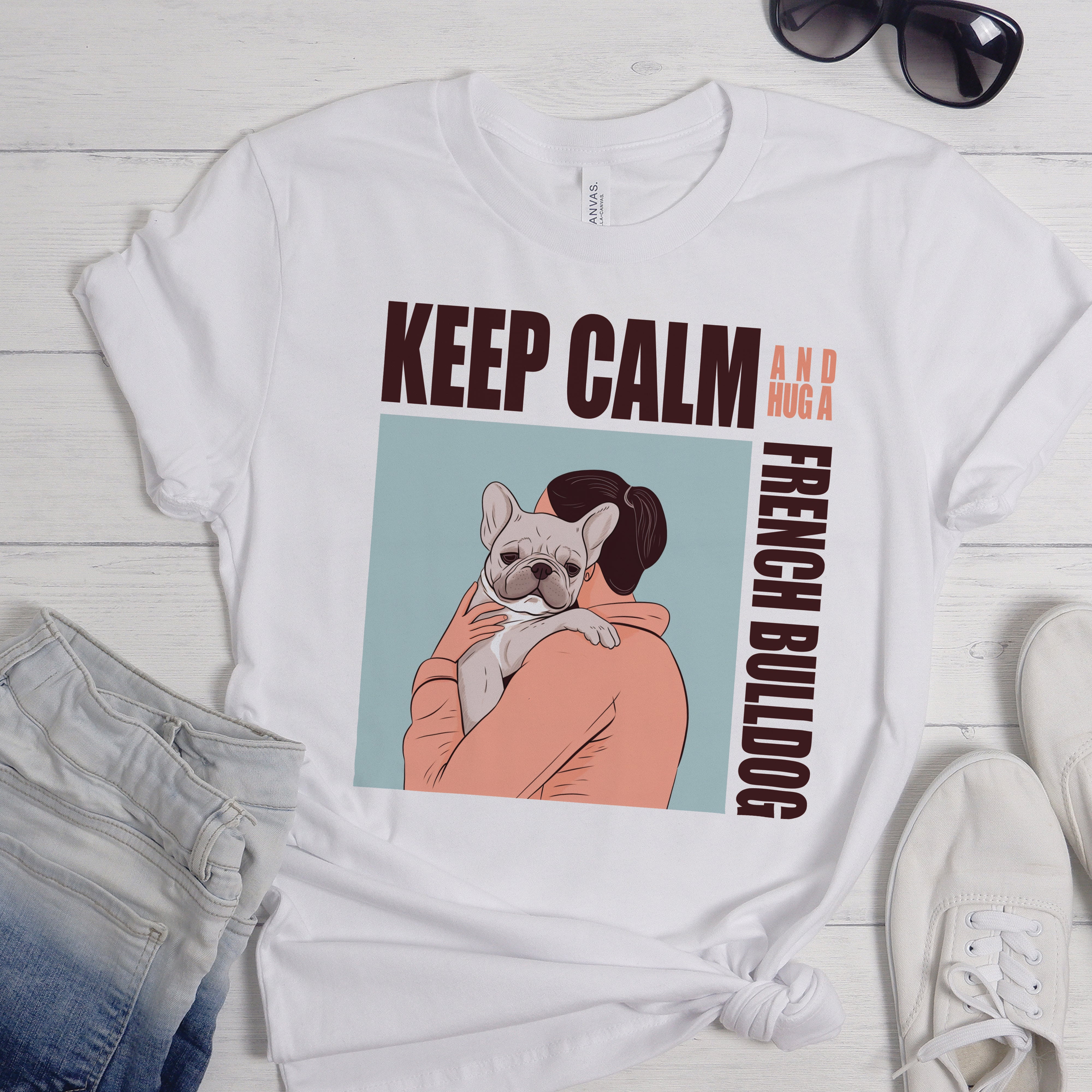 Pet-Lover Hugging Frenchie - Unisex T-shirt for French Bulldog Lovers