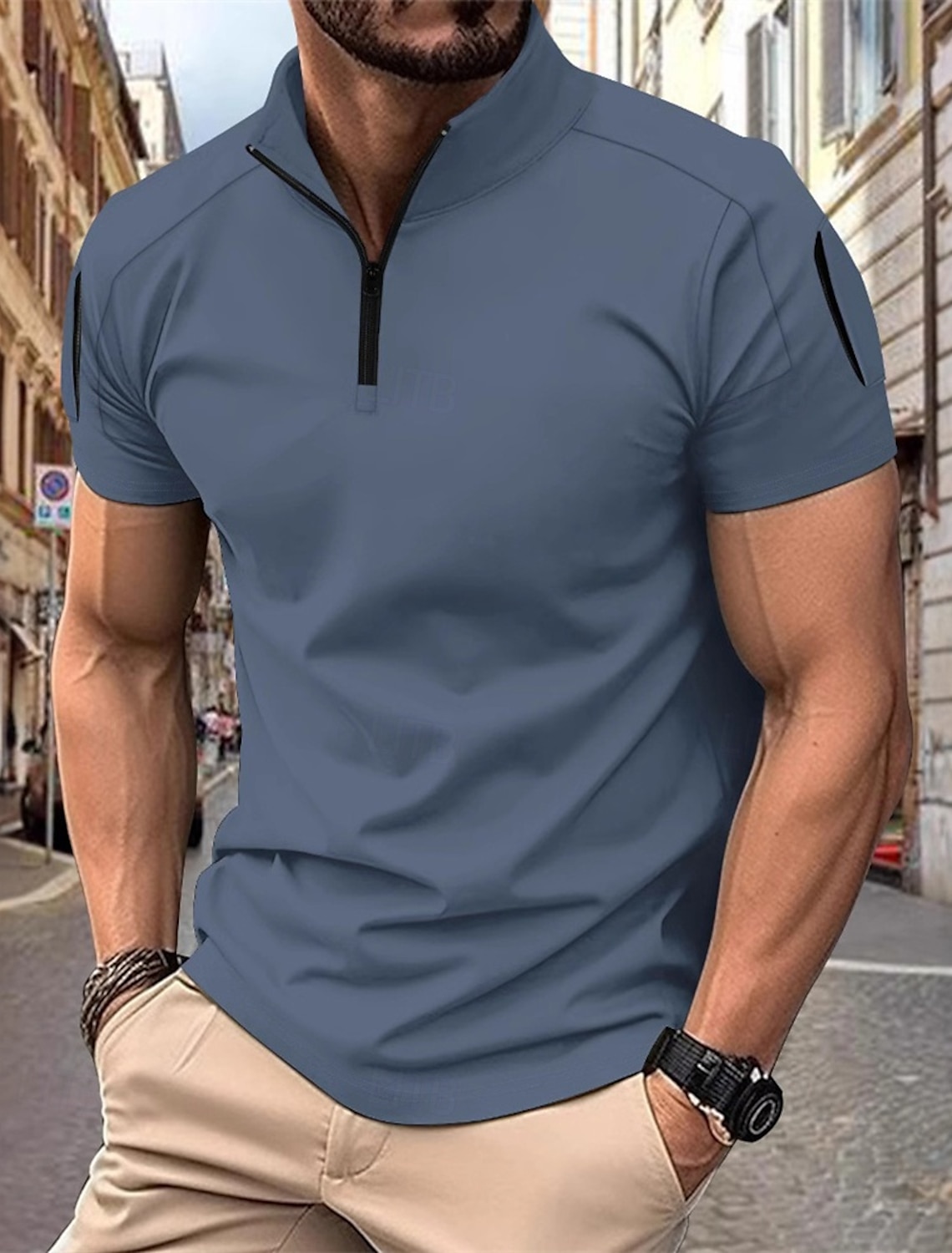 Men's Quarter Zip Polo Golf Shirt Work Casual Short Sleeve Basic