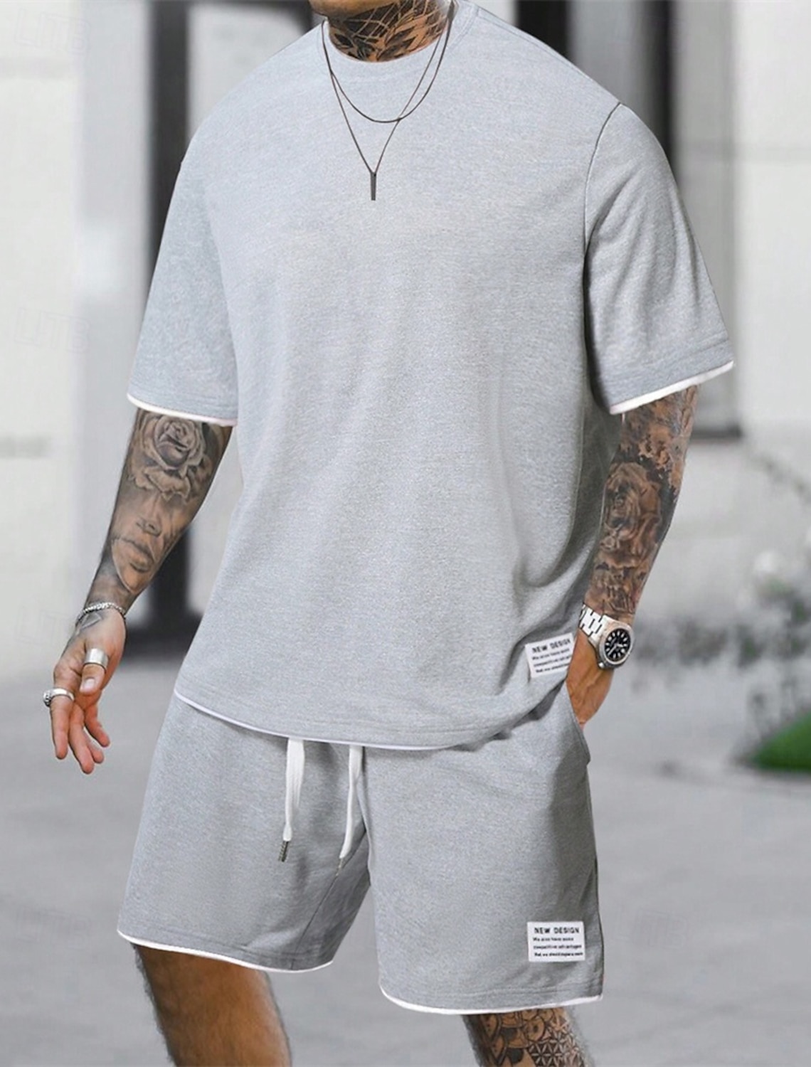 Men's Workout Set Tracksuit T shirt & Shorts Outfit Crew Neck Outdoor