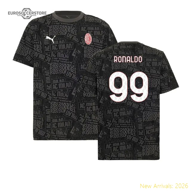 2025-2026 Ac Milan Ftblculture Tee Aop (black) (ronaldo 99)