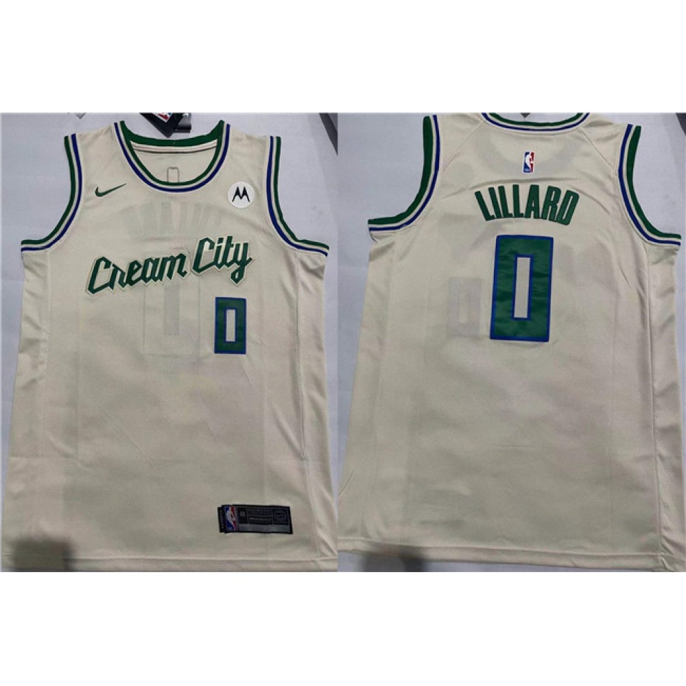 Men's Milwaukee Bucks #0 Damian Lillard Cream City Edition Swingman Stitched Basketball Jersey
