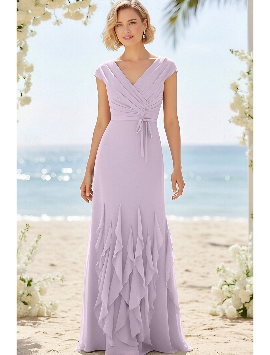 Sheath Column Floor Length Wedding Guest Dress Formal Dresses Evening Gown Mother of the Bride Dress Long Sleeve V Neck Elegant Vintage with Criss Cross Ruched Ruffles