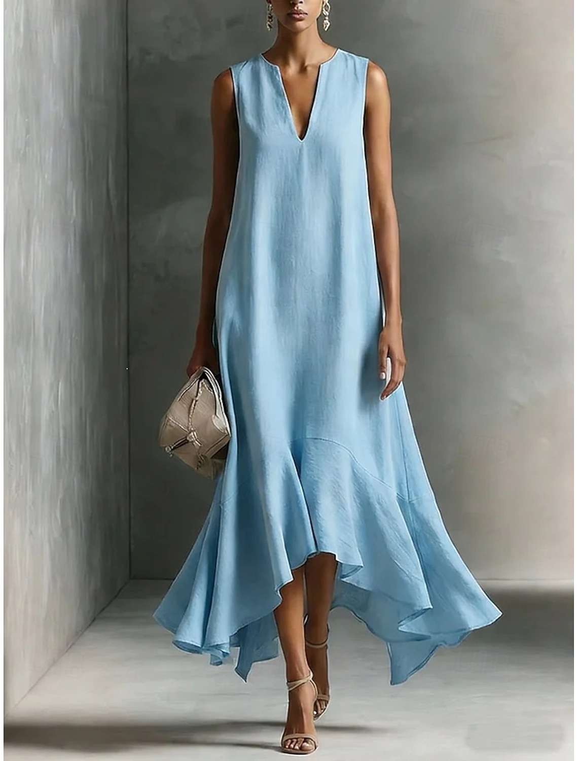 Women's Midi Dress Sundress Casual Dress Vacation Casual Boho Beach Party Date Loose Fit Plain Sleeveless V Neck Blue White Red Navy Blue Summer Spring