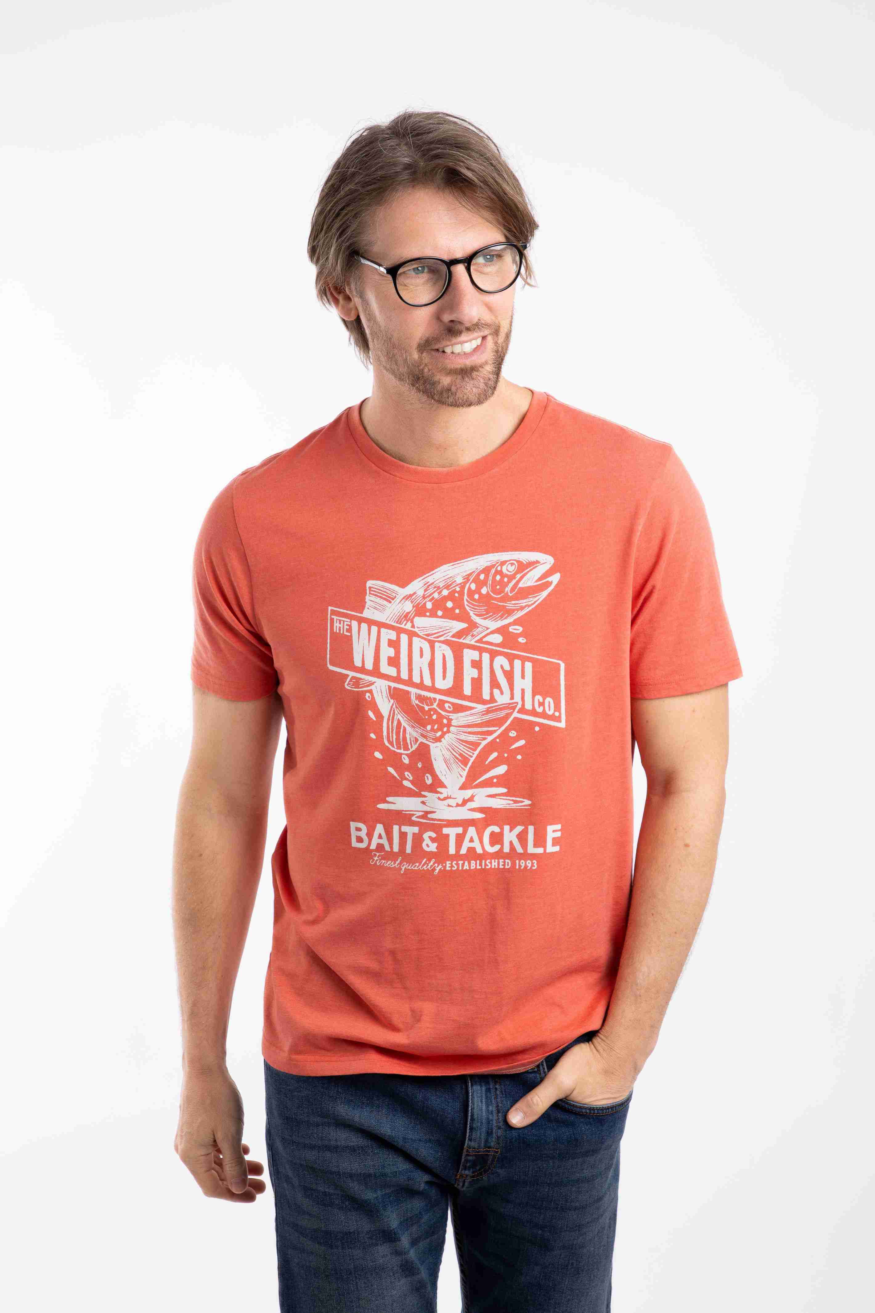 Leaping Fish Front Print Graphic T-Shirt Dark Coral