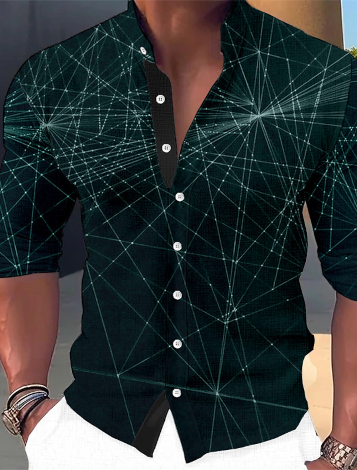 Men's Optical Illusion Geometric Pattern Shirt Button Up Long Sleeve