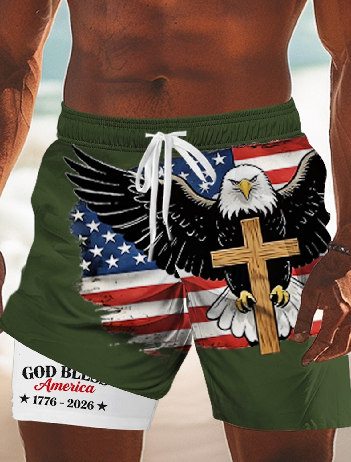 Men's 4th of July U.S. 250th Anniversary US Flag Lined Shorts 2 in 1 Board Shorts Swim Shorts Mid Waist Patriotic Holiday Side Pockets With Compression Liner Elastic Drawstring Waist Designer