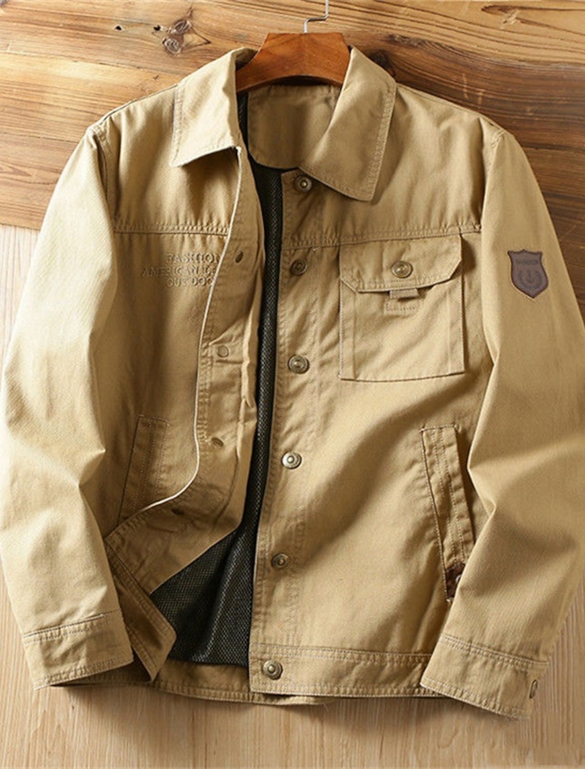 Men's Lightweight Jacket Cargo Jacket Casual Jacket Vacation Daily Wearproof Pocket Spring Fall Plain Fashion Classic Lapel Regular Khaki Army Green Dark Blue Jacket