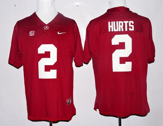 Men's Bama Crimson Tide Red 2024 official Jalen Hurts #2 authentic
