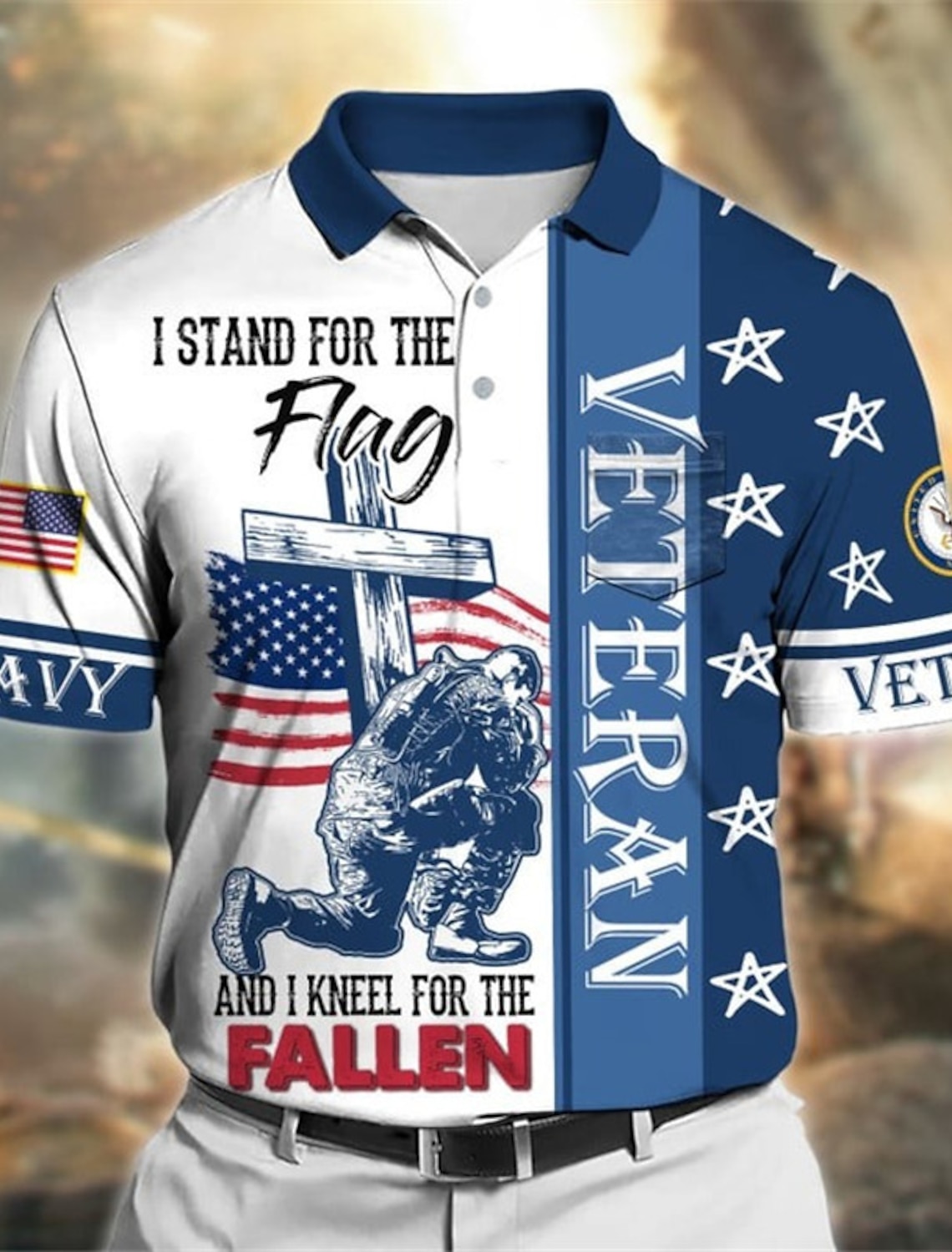 US America 250 Year Anniversary Veterans Day Men's Patriotic Polo