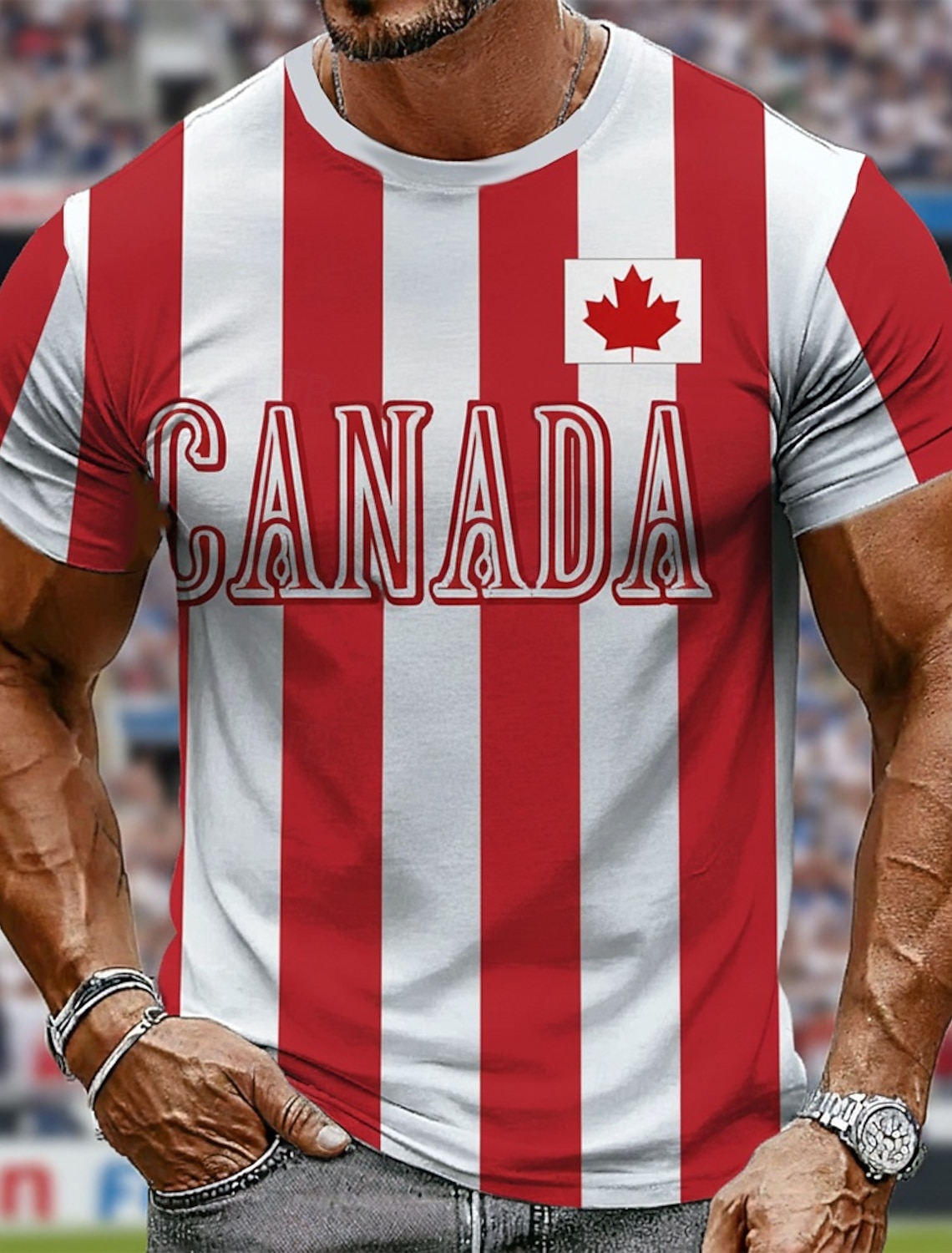 2026 Soccer Cup Canada National Team Red White Vertical Stripes CANADA Lettering Casual Men's Short Sleeve T-Shirt All Over Print Muscle Fit Game Day Fan Wear Designer Clothing Apparel S M L XL XXL XX