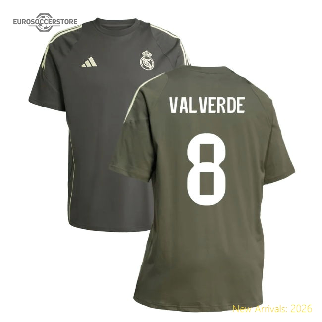 2025-2026 Madrid Real Madrid Training Tee (Utility Grey) (Valverde 8)