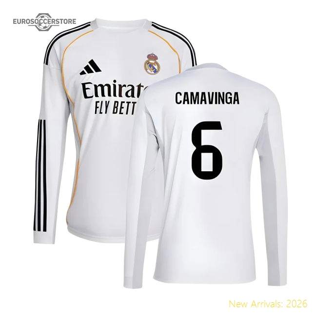 2025-2026 Real Madrid Long Sleeve Home Kit (camavinga 6)