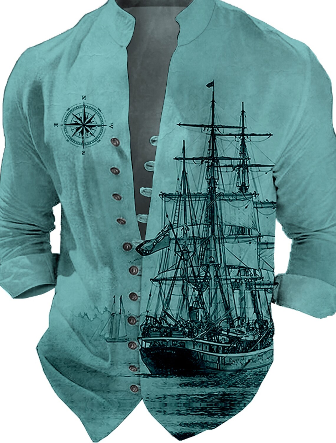 Men's Nautical Vintage Shirt Button Up Long Sleeve Fashion Streetwear