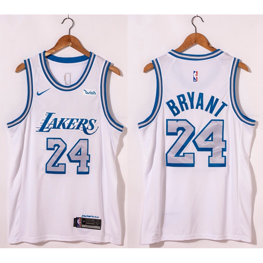 Men's Los Angeles Lakers #24 Kobe Bryant White City Edition New Blue Silver Logo 2020-21 Stitched Jersey