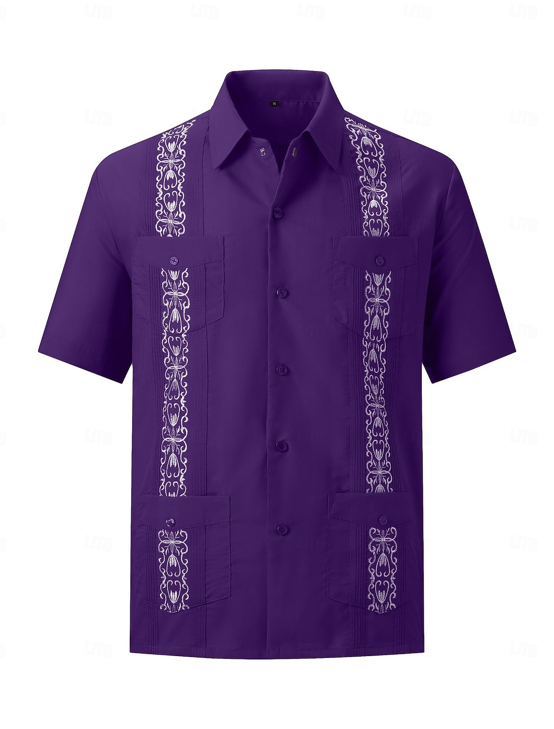 Men's Guayabera Shirt Black White Red Blue Gray Short Sleeve