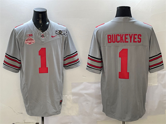 Men's OSU Ohio Game 2025 embroidered Buckeyes Grey #1 replica Jersey