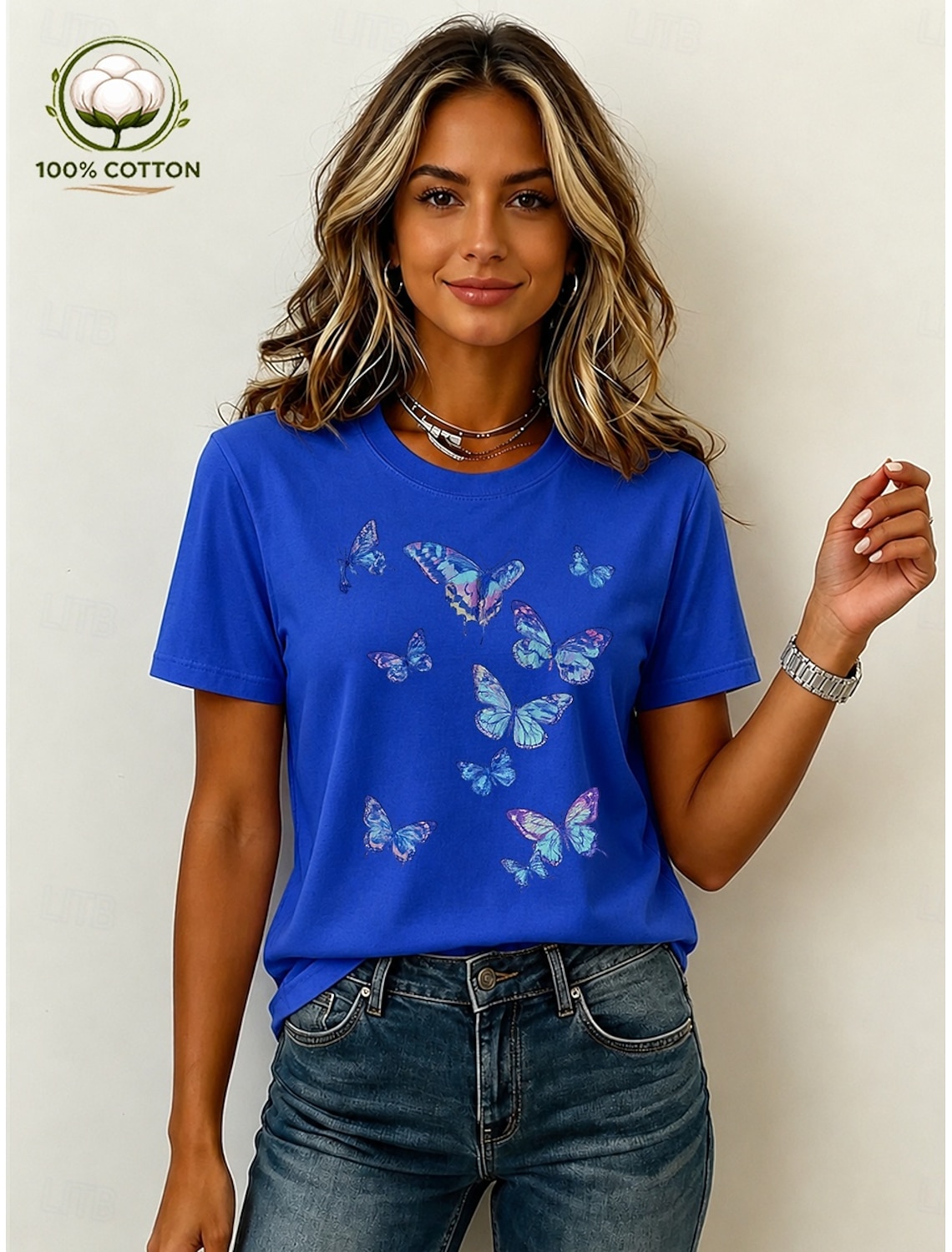 Women's 100% Cotton T Shirt Vintage Washed Tops Print Graphic Plants Stylish Basic Short Sleeve Crew Neck Regular Tops Casual Daily Blue Black Pink Purple Brown Summer Spring