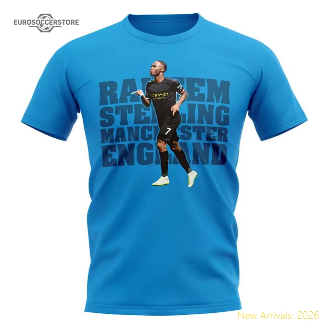 Classic Raheem Sterling Man City Player T-Shirt Authentic Blue