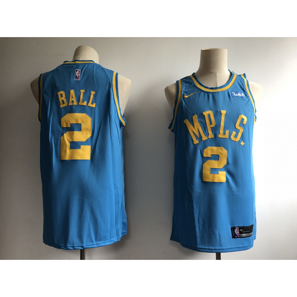 Men's Los Angeles Lakers #2 Lonzo Ball Blue MPLS Wish Stitched NBA Jersey