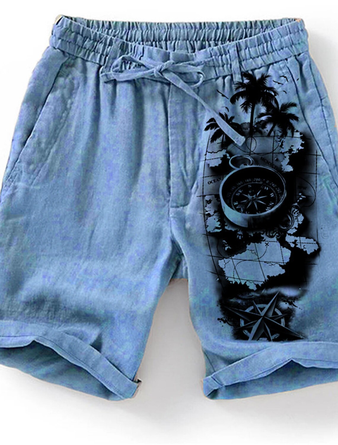 Men's Graphic Coconut Tree Map Shorts Summer Beach Mid Waist