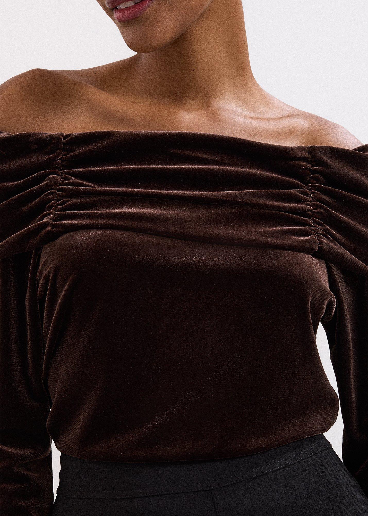 Orelia Brown Velvet Bardot Top