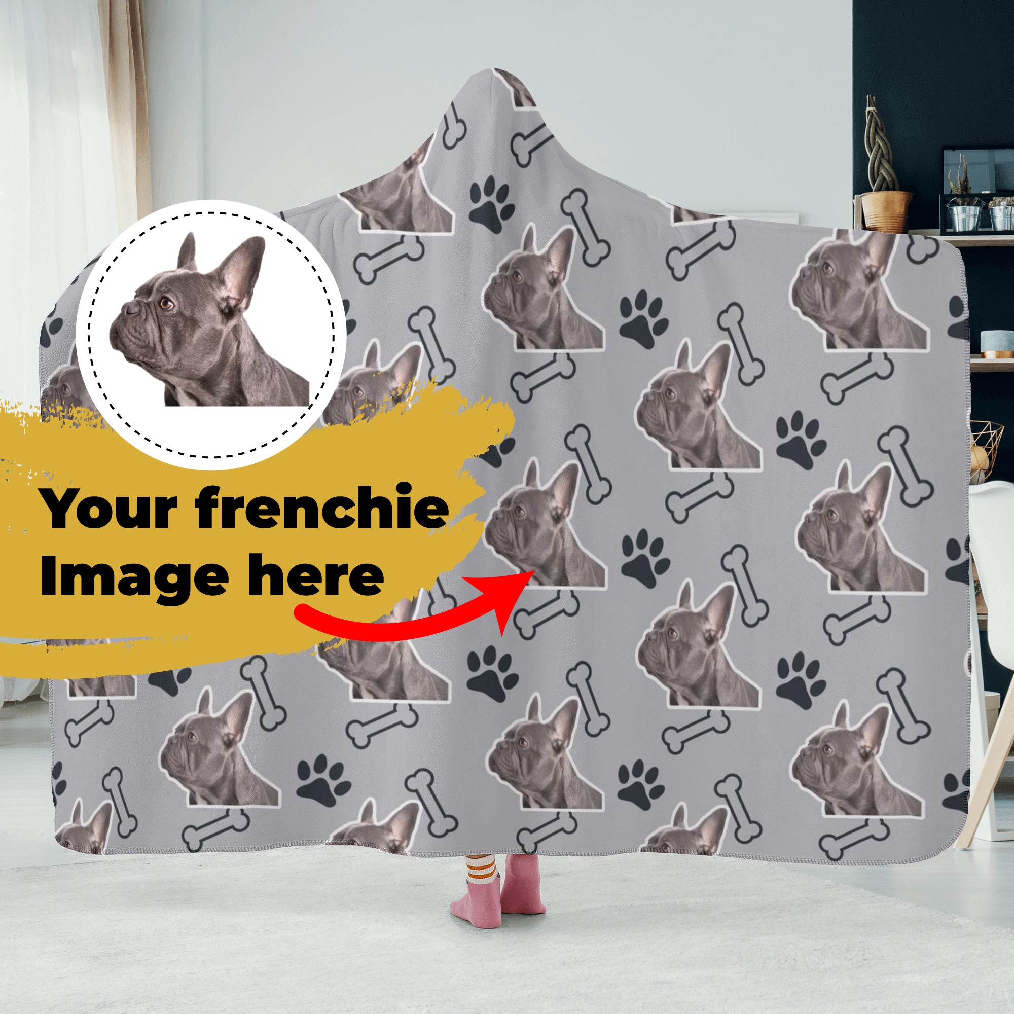 Comfortable Custom Hooded Blanket With Frenchie's Image - Hooded Blan...