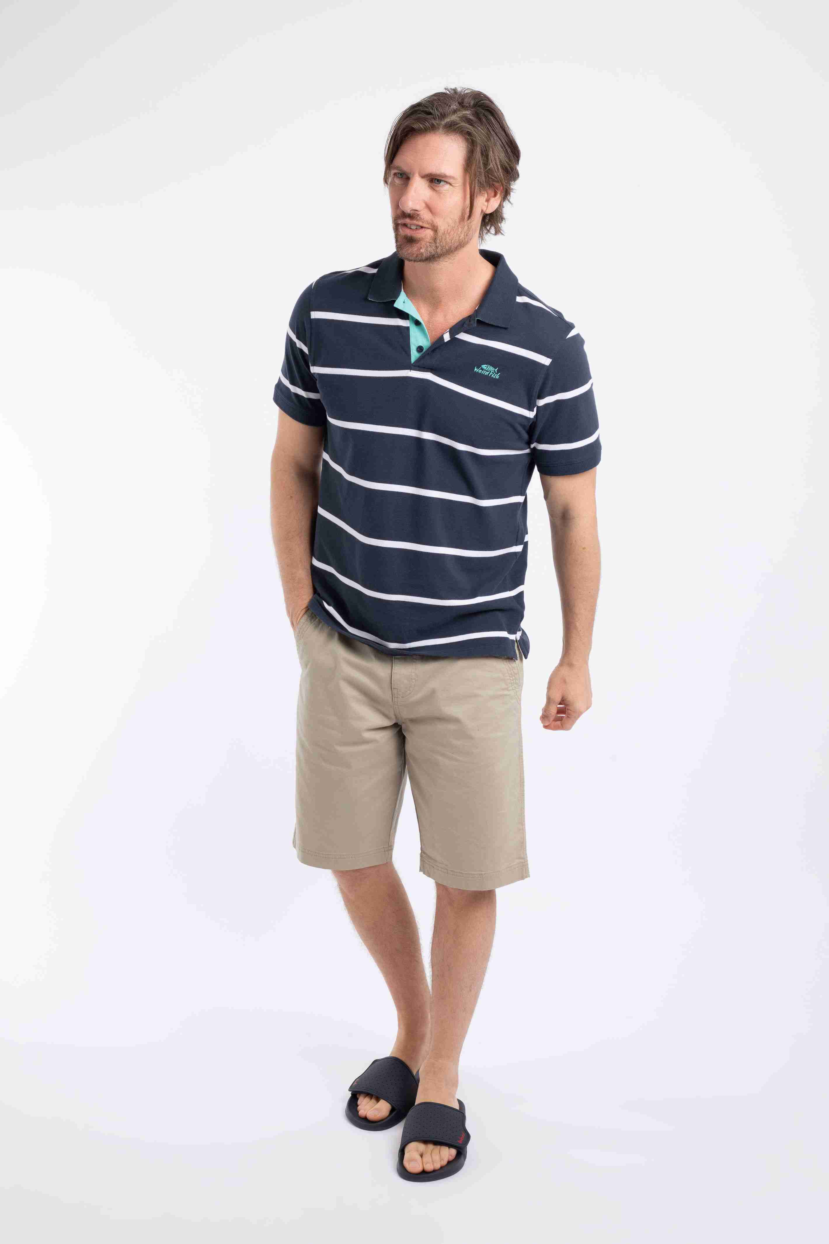 Fabian Striped Pique Polo Shirt Navy