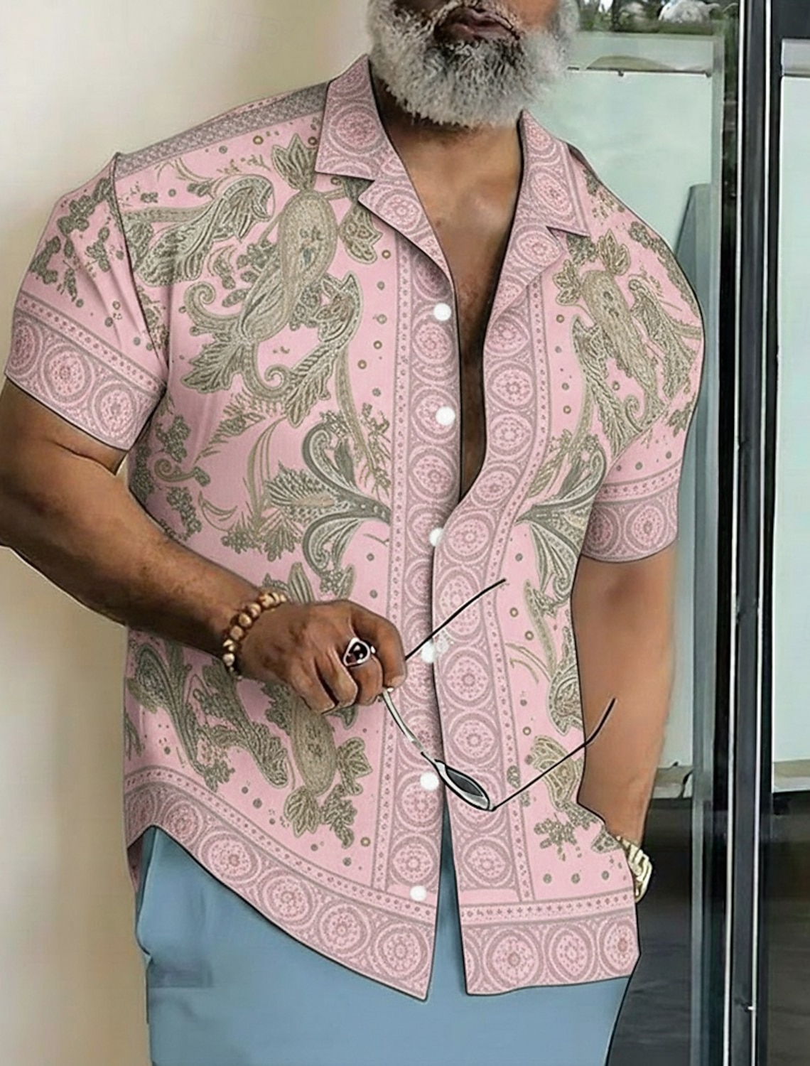 Men's Paisley Floral Print Ethnic Shirt Button Up Shirt Camp Collar Shirt Short Sleeve Vintage Retro Streetwear Vacation Summer Spring Cuban Collar 3D Print Blue Pink Green Khaki