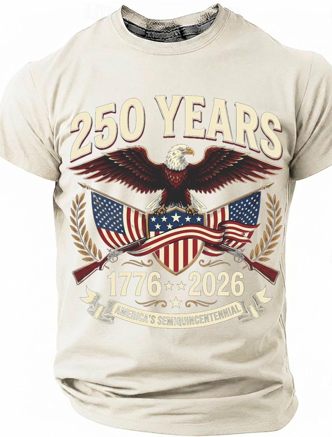 250 Years America's Semiquincentennial 1776 2026 Men's Patriotic Bald Eagle Crossed Rifles Vintage USA Pride T Shirt Graphic Crew Neck Short Sleeve Fourth of July Celebration Gift Designer Clothing Ap