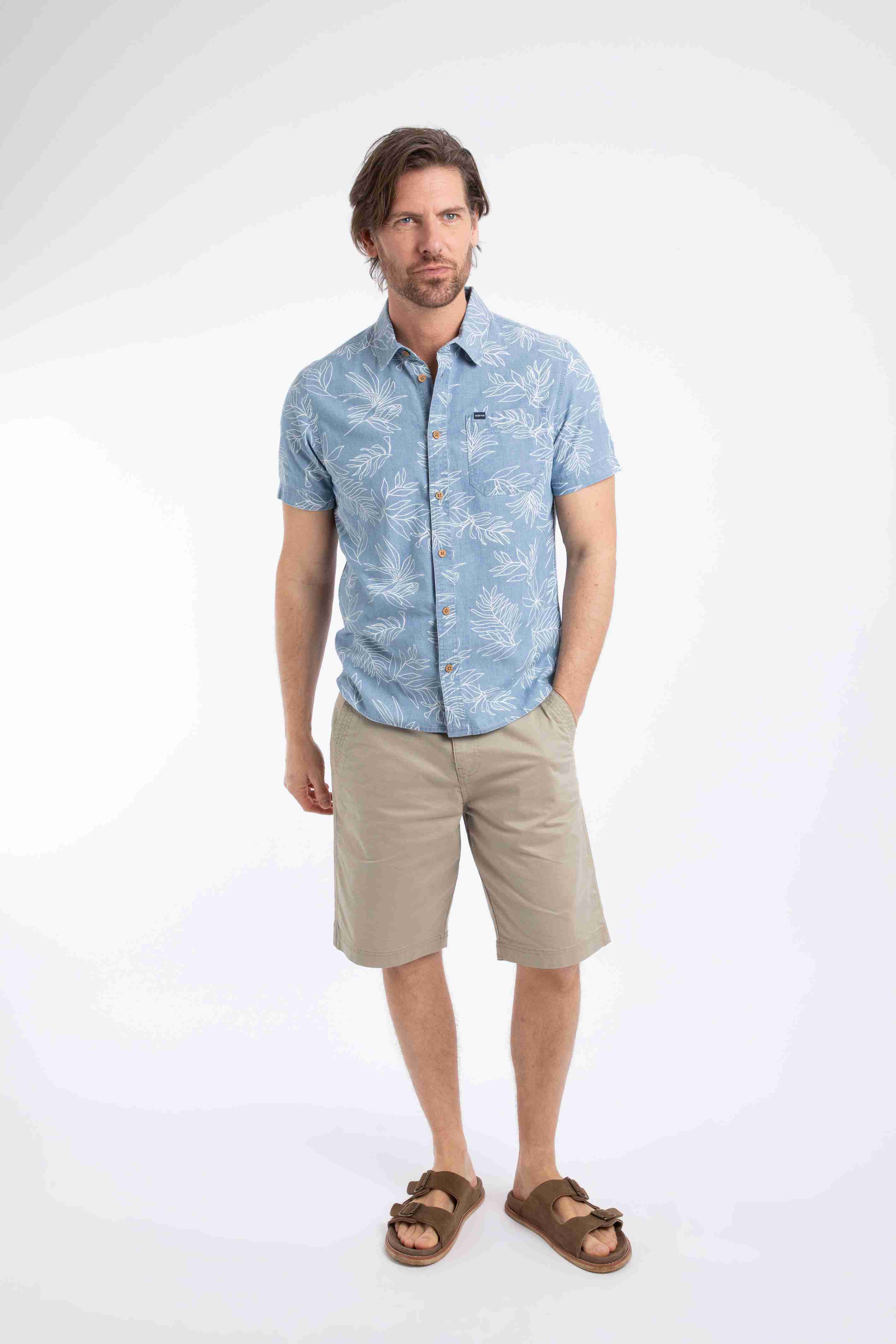 Russell Printed Chambray Short Sleeve Shirt Denim