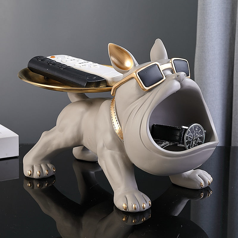 Cool French Bulldog Big Mouth Resin Sculpture with Tray