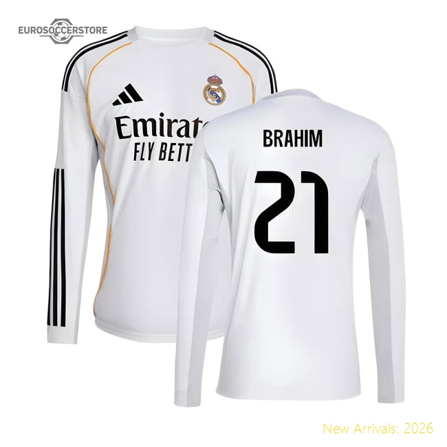 2025-2026 Real Madrid Long Sleeve Home Kit (brahim 21) - Unique Style