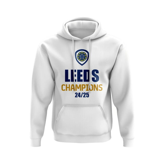Leeds United Champions 24-25 Hoody (White) | Timeless Design