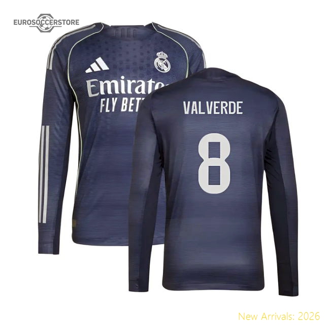 Genuine 2025-2026 Real Madrid Long Sleeve Away Shirt (Valverde 8)