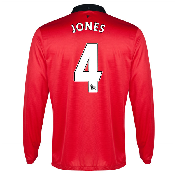 13-14 Manchester United 4 Jones Home Long Sleeve Jersey Shirt -