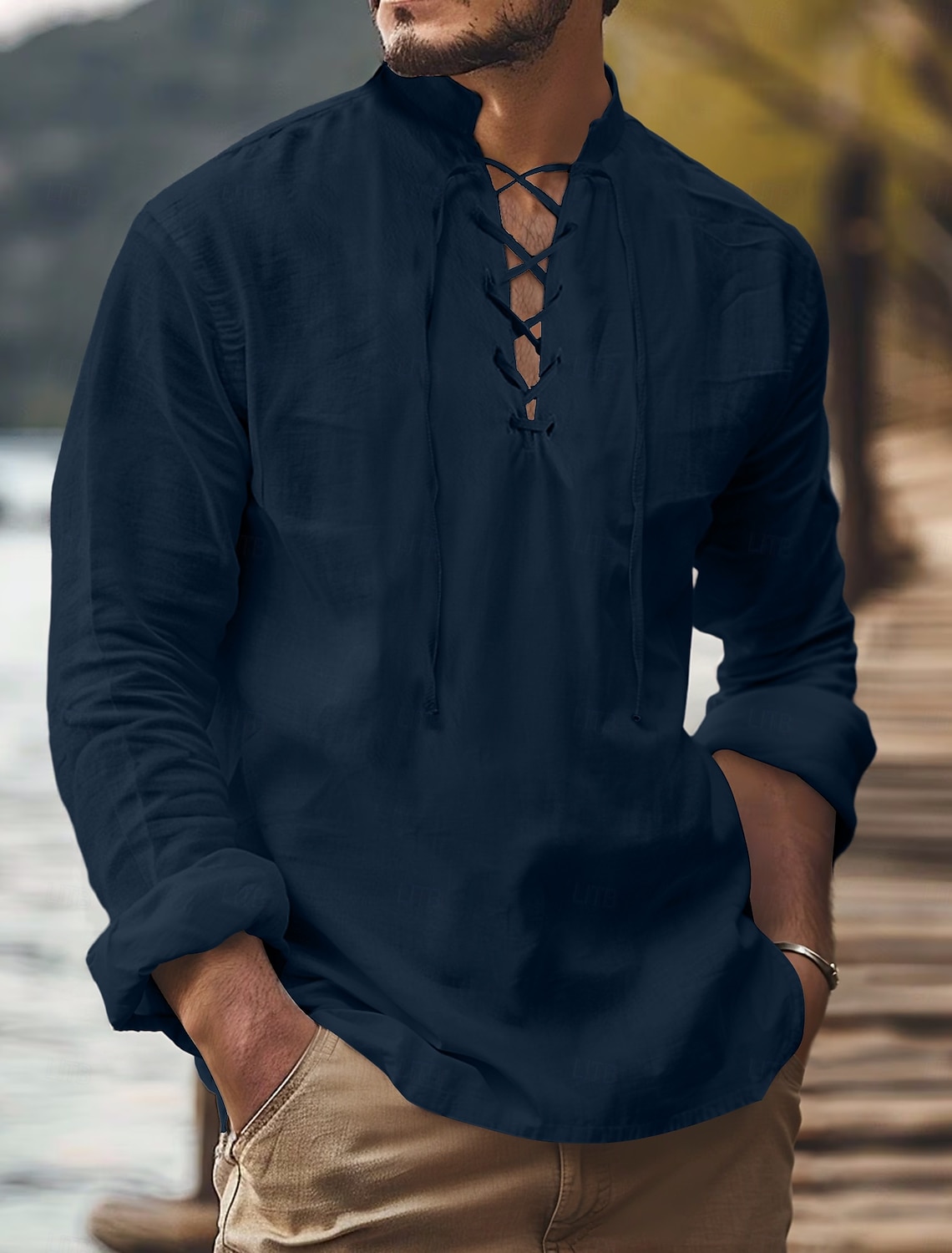 Men's Linen Pants Trousers Summer Drawstring Elastic Waist Wide Leg