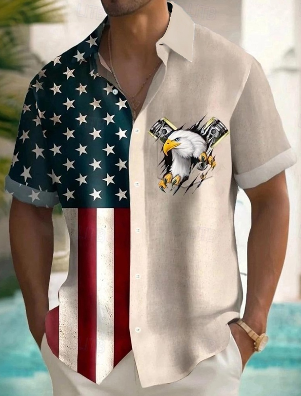 Men's 4th of July U.S. 250th Anniversary Eagle Freedom Shirt Button Up Shirt Short Sleeve Patriotic Outdoor Holiday Summer Spring Turndown 3D Print Collared Shirts Black Wine Dark Blue
